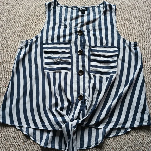 Ana Blue and White Striped Women's Top Small - Picture 6 of 9